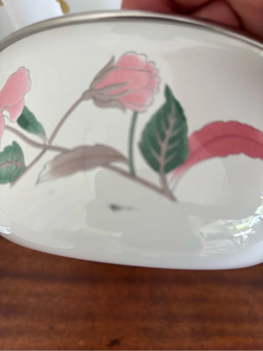 Vintage Mikasa Silk Flowers 3 Piece Metal Nesting Bowls/Lids Pink/Green Floral